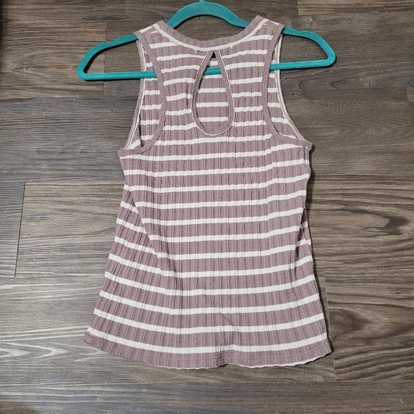 Free People Lilac Stripe Fired Up Cotton Blend Stretch Keyhole Back Tank Top - Picture 5 of 8
